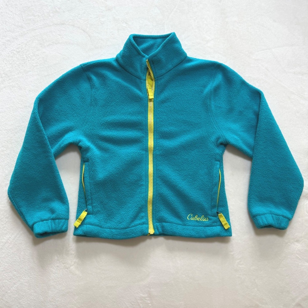 Cabelas Fleece‎ Jacket Kids XS (4) Teal Full Zip Vintage Outdoor Layer